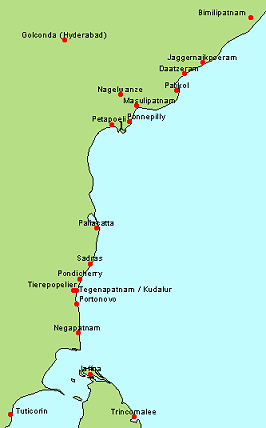 Kaart van de Coromandelkust